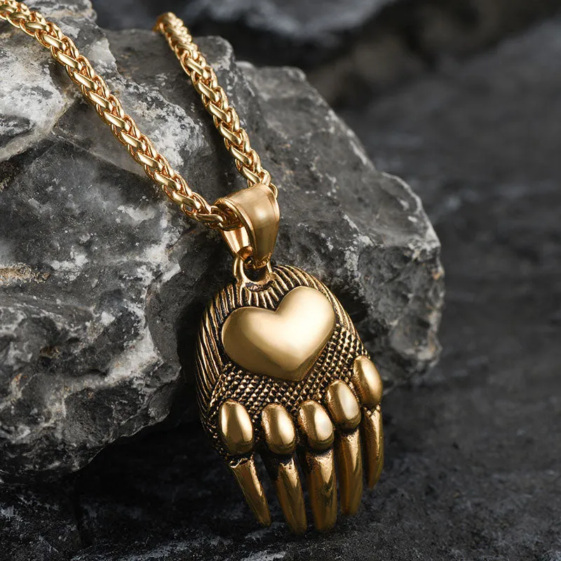 Viking Bear Paw Pendant Necklace Jewelry for Men