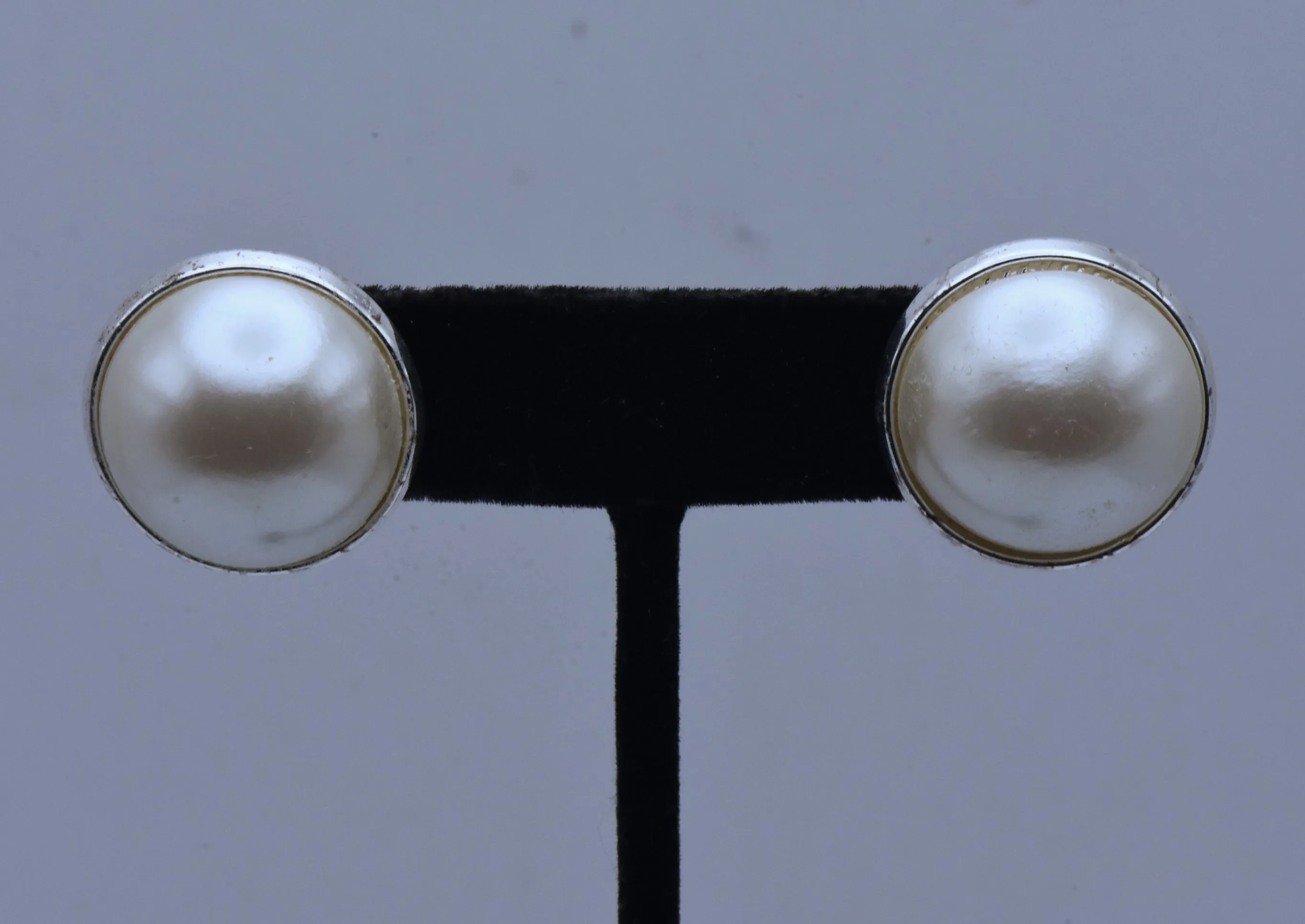 Vintage Large Faux Pearl Stud Earrings