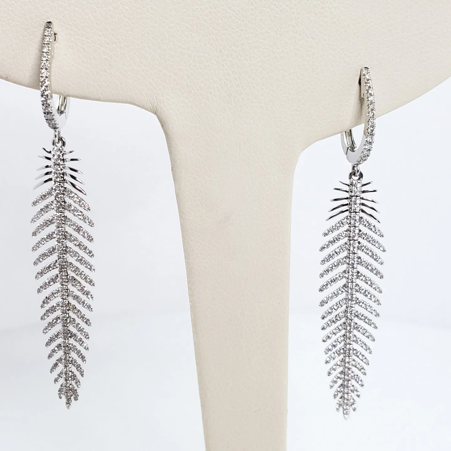 WHITE GOLD DIAMOND PALM LEAF EARRINGS