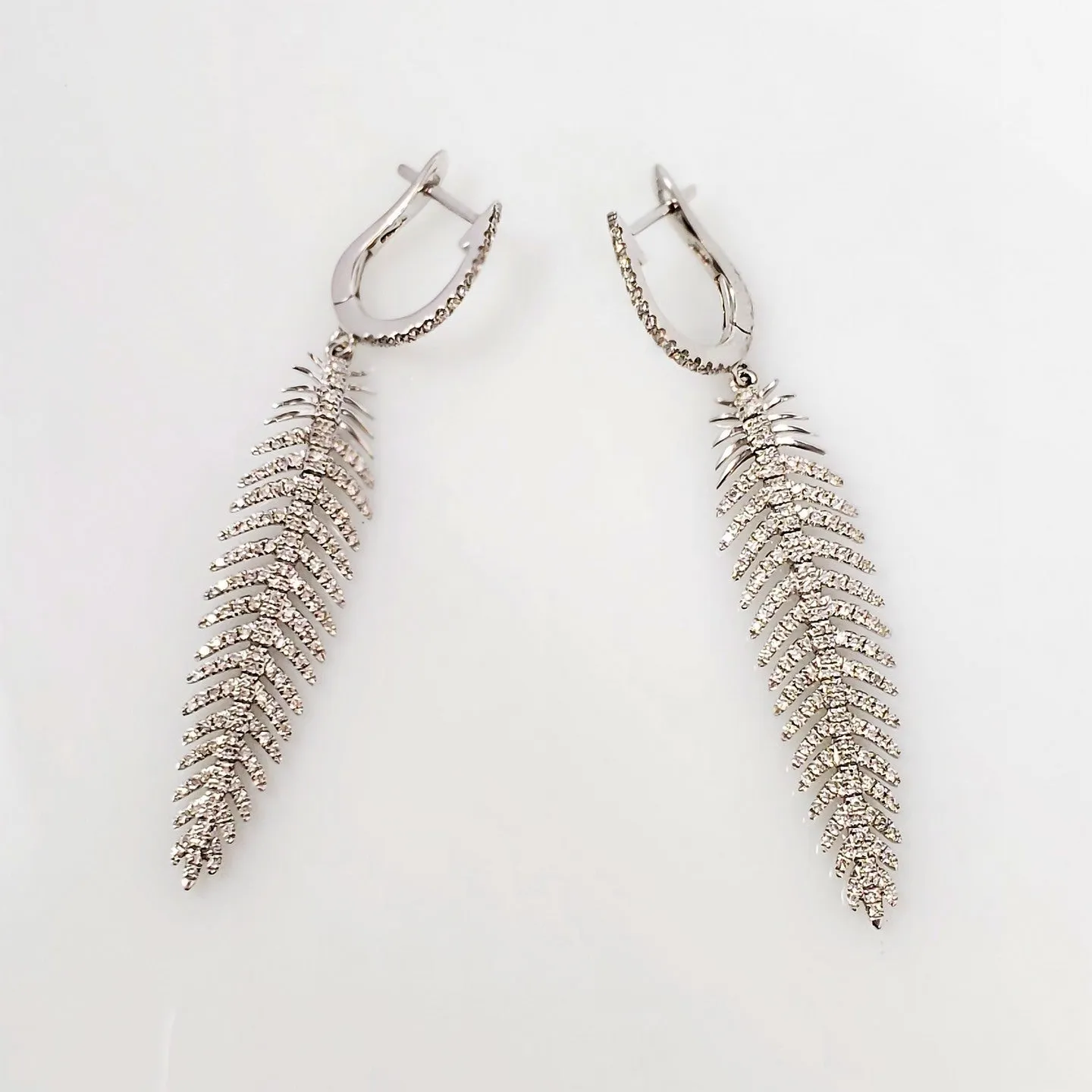 WHITE GOLD DIAMOND PALM LEAF EARRINGS