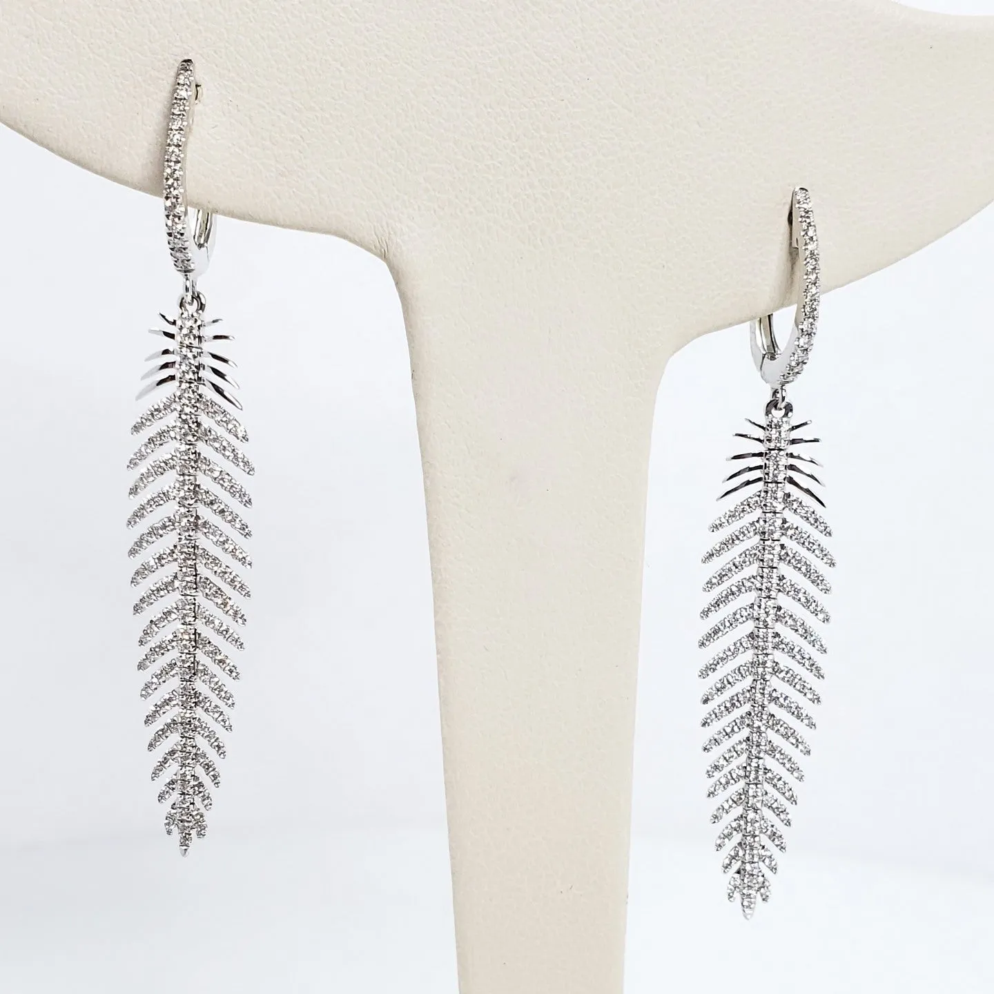 WHITE GOLD DIAMOND PALM LEAF EARRINGS