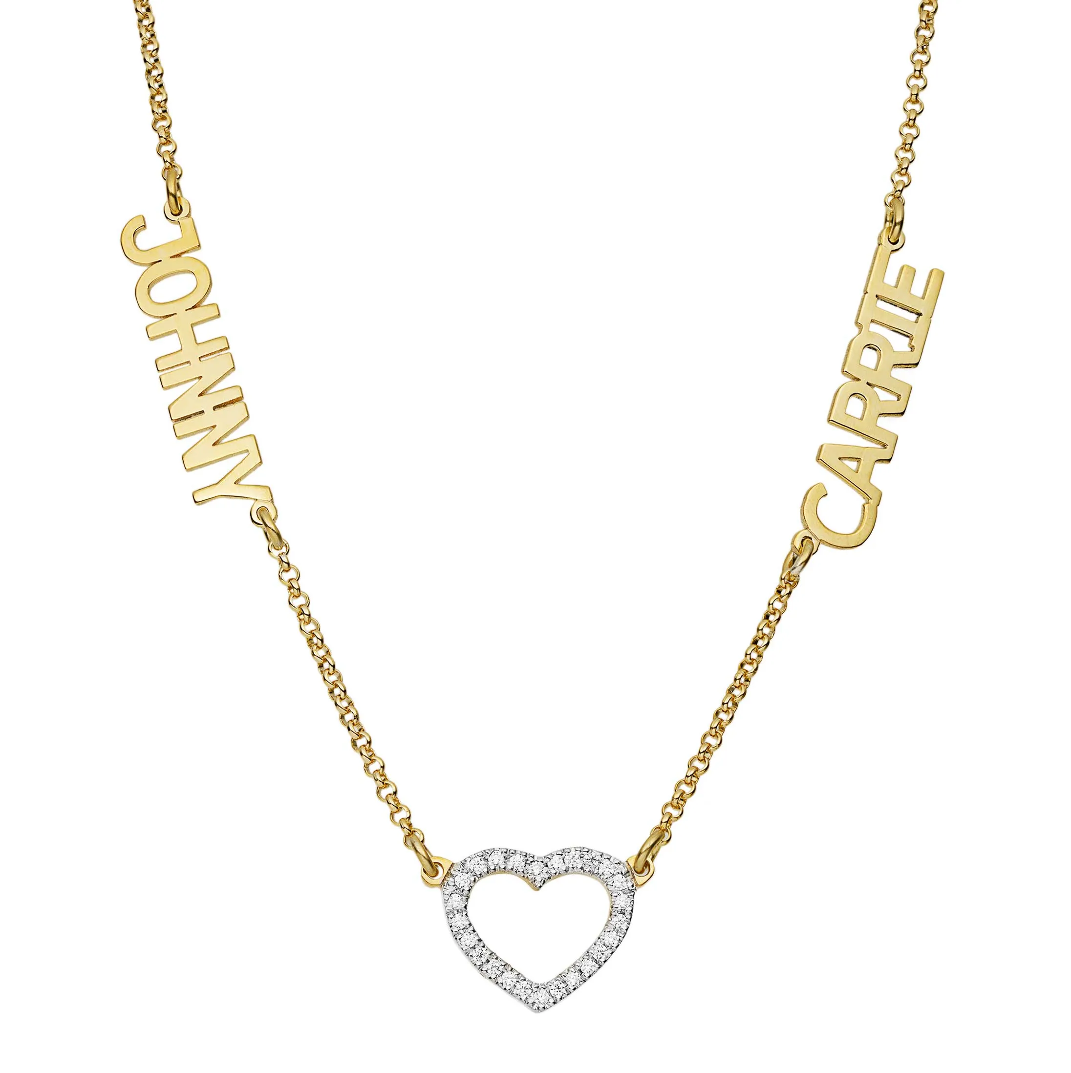 Women's Diamond Heart Name Plate Necklace 14K Gold - Style 178