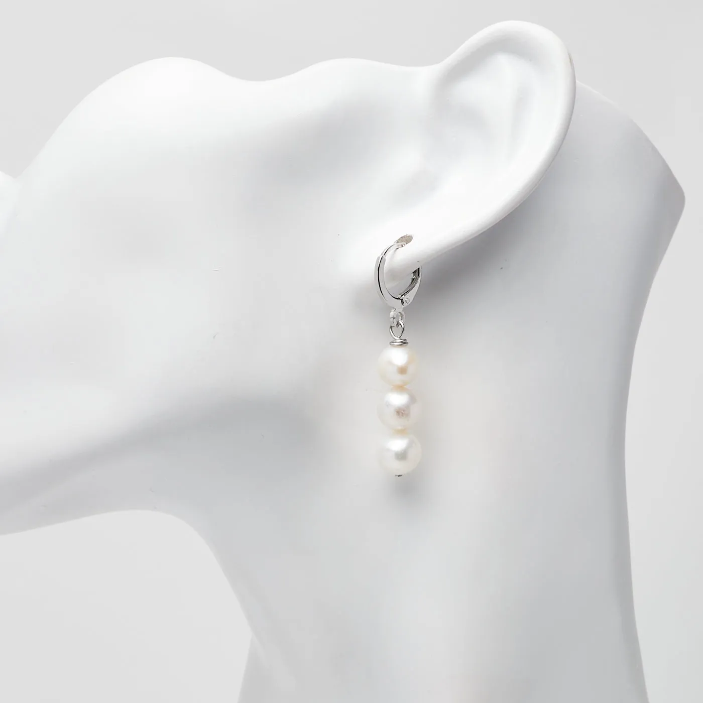 Women's Pearl Earrings - White | Triple Pearl Beads Dangle Drop Hoop Leverback Earrings | Gift for Her