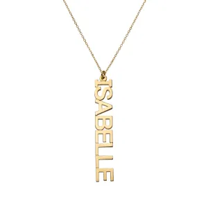 Women's Vertical Name Plate Necklace 14K Gold - Style 184