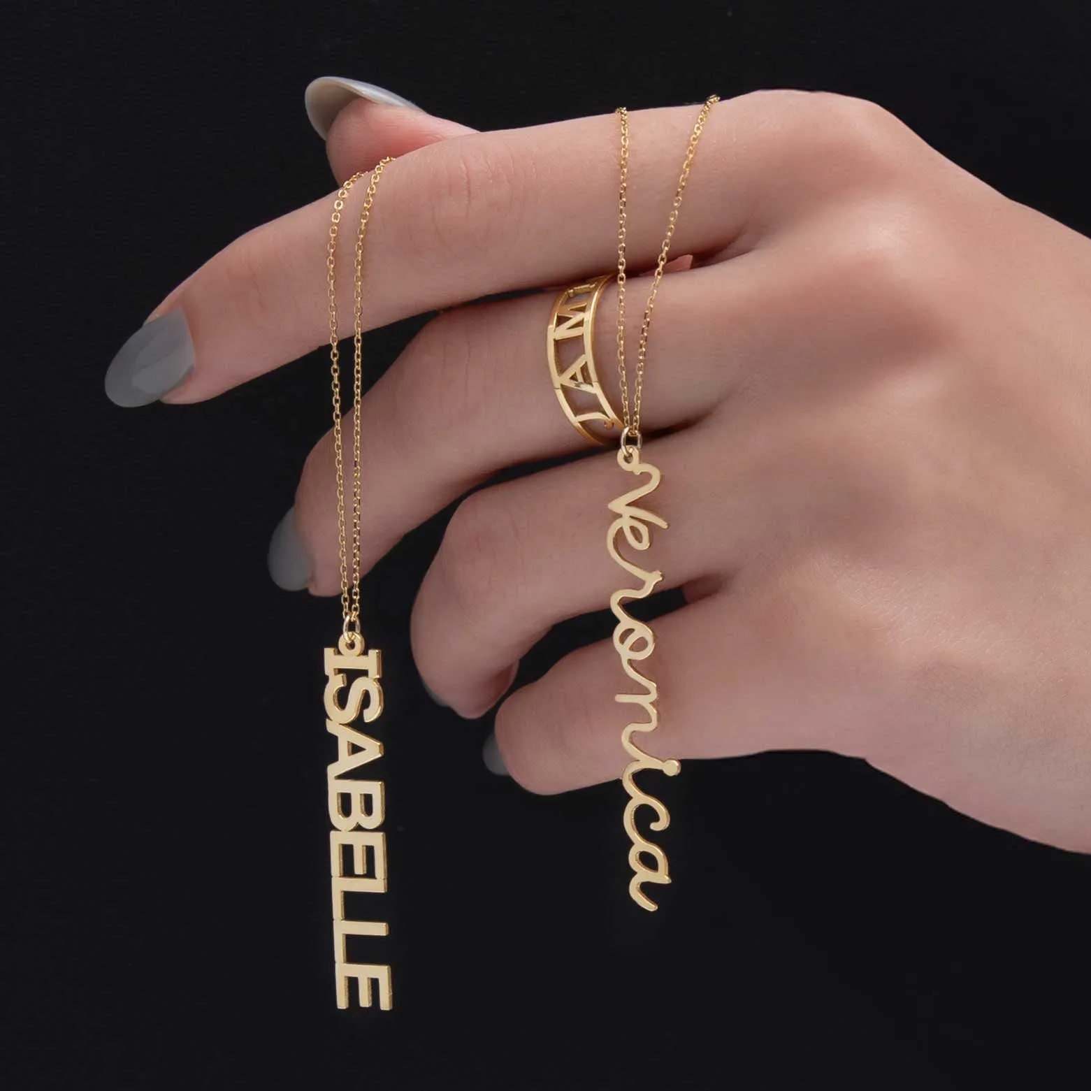 Women's Vertical Name Plate Necklace 14K Gold - Style 184